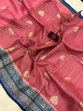 Pastel Pink Banarasi Handloom Pure Tussar Silk Saree - Aura Benaras