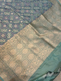 Greyish Green Banarasi Handloom Katan Silk Saree - Aura Benaras