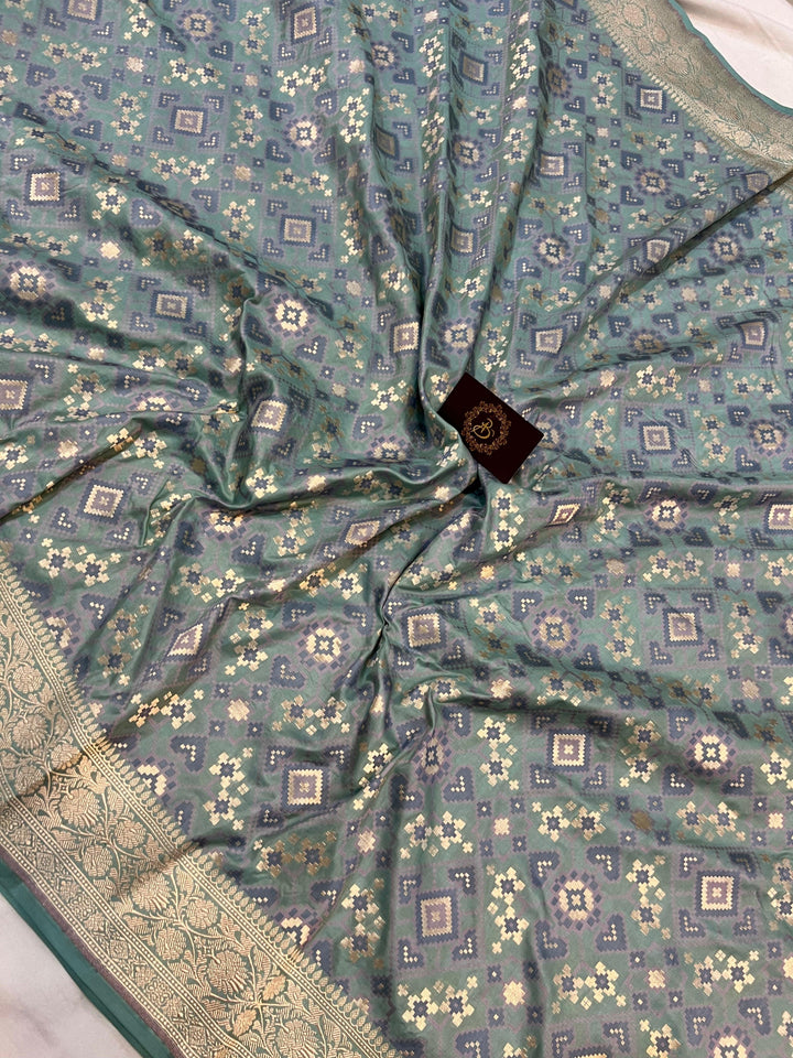 Greyish Green Banarasi Handloom Katan Silk Saree - Aura Benaras