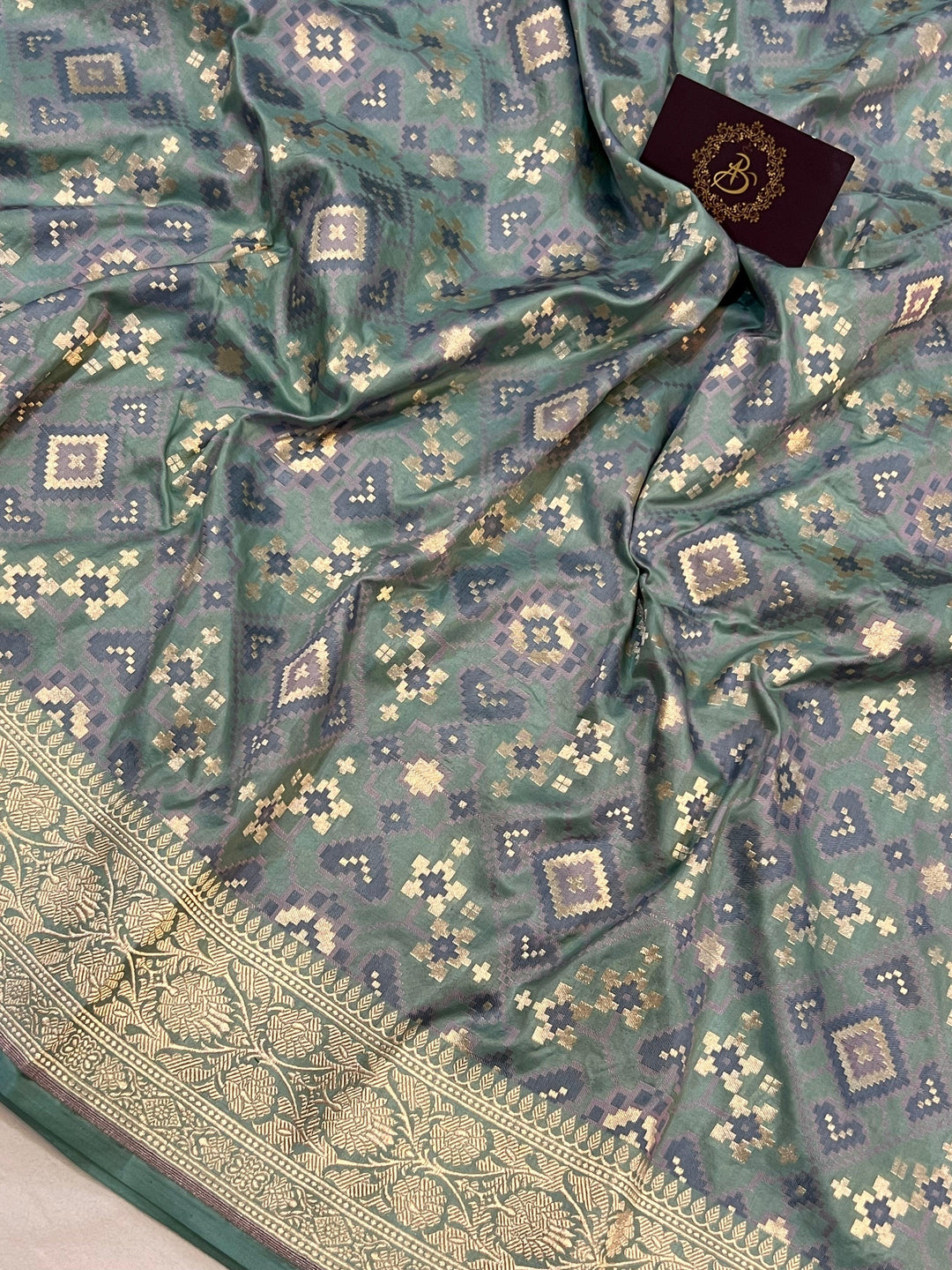 Greyish Green Banarasi Handloom Katan Silk Saree - Aura Benaras