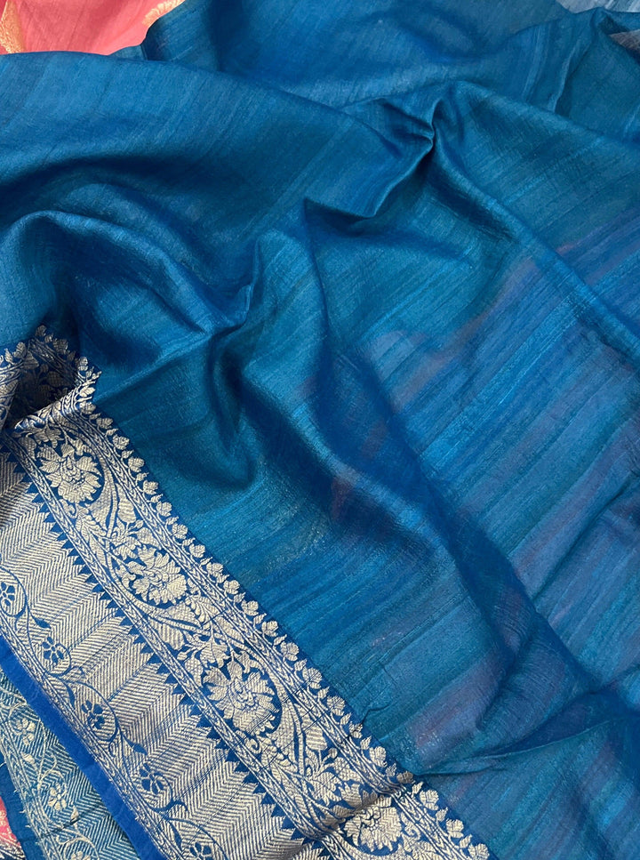 Pastel Pink Banarasi Handloom Pure Tussar Silk Saree - Aura Benaras