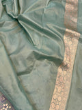 Greyish Green Banarasi Handloom Katan Silk Saree - Aura Benaras