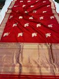 Red Banarasi Handloom Katan Silk Saree - Aura Benaras