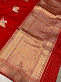 Red Banarasi Handloom Katan Silk Saree - Aura Benaras