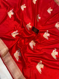 Red Banarasi Handloom Katan Silk Saree - Aura Benaras