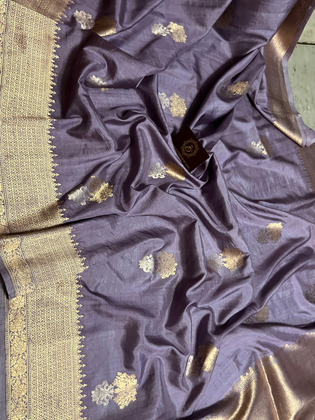 Pure silk Banarasi handloom saree with Kadhwa Sona Rupa motifs and golden zari border