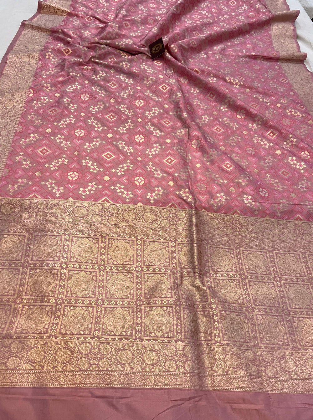 Pastel Pink Banarasi Handloom Katan Silk Saree - Aura Benaras