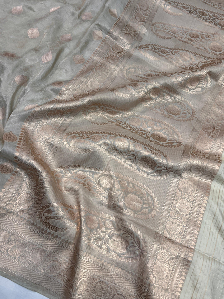 Cream Banarasi Tissue Silk Saree with Tanchui & Zari Work