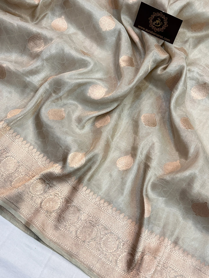 Cream Banarasi Tissue Silk Saree with Tanchui & Zari Work