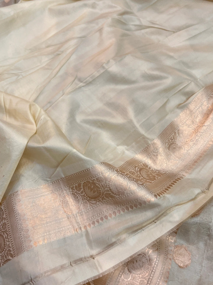 Cream Banarasi Tissue Silk Saree with Tanchui & Zari Work