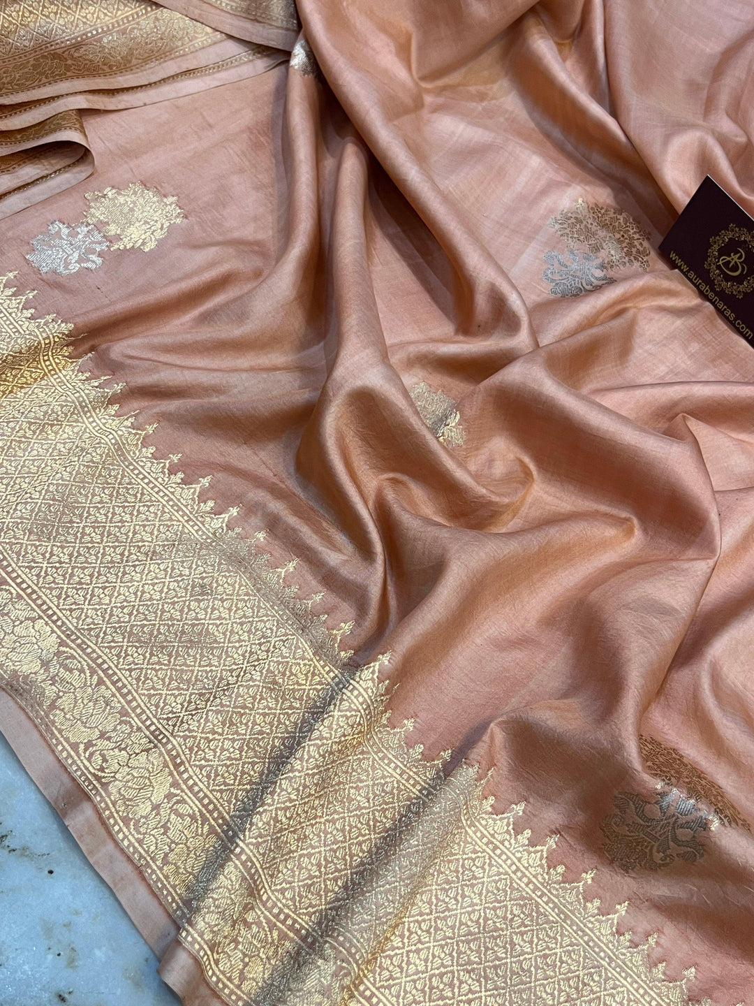 Pure silk Banarasi handloom saree with Kadhwa Sona Rupa motifs and golden zari border