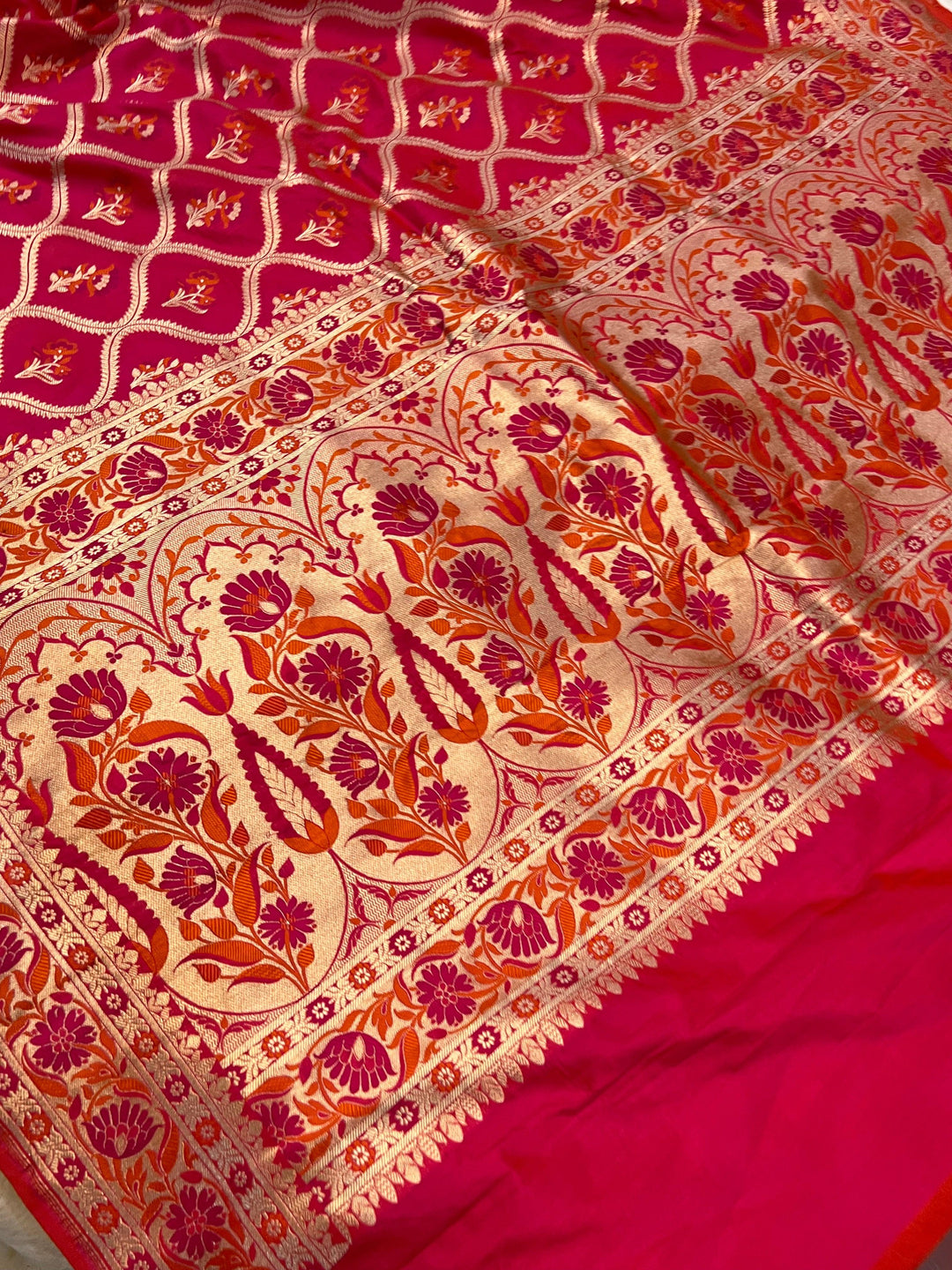 Rani Pink Banarasi Handloom Katan Silk Saree - Aura Benaras