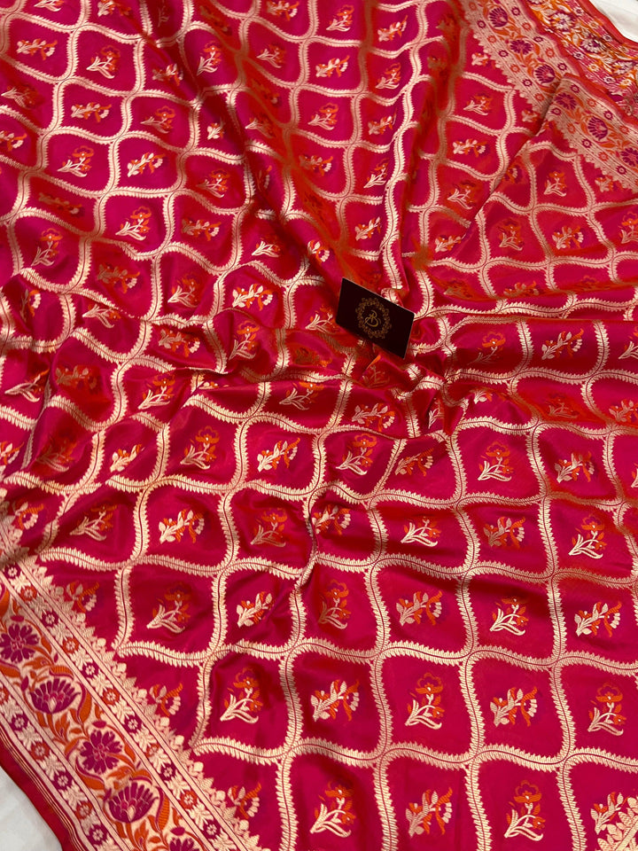Rani Pink Banarasi Handloom Katan Silk Saree - Aura Benaras
