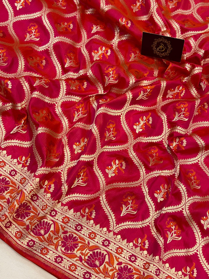 Rani Pink Banarasi Handloom Katan Silk Saree - Aura Benaras