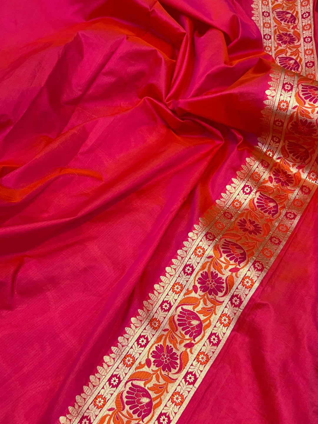 Rani Pink Banarasi Handloom Katan Silk Saree - Aura Benaras