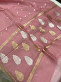 Pastel Pink Banarasi Handloom Kora Silk Saree - Aura Benaras