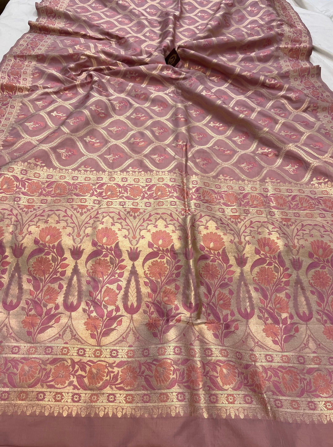 Old Rose Banarasi Handloom Katan Silk Saree - Aura Benaras