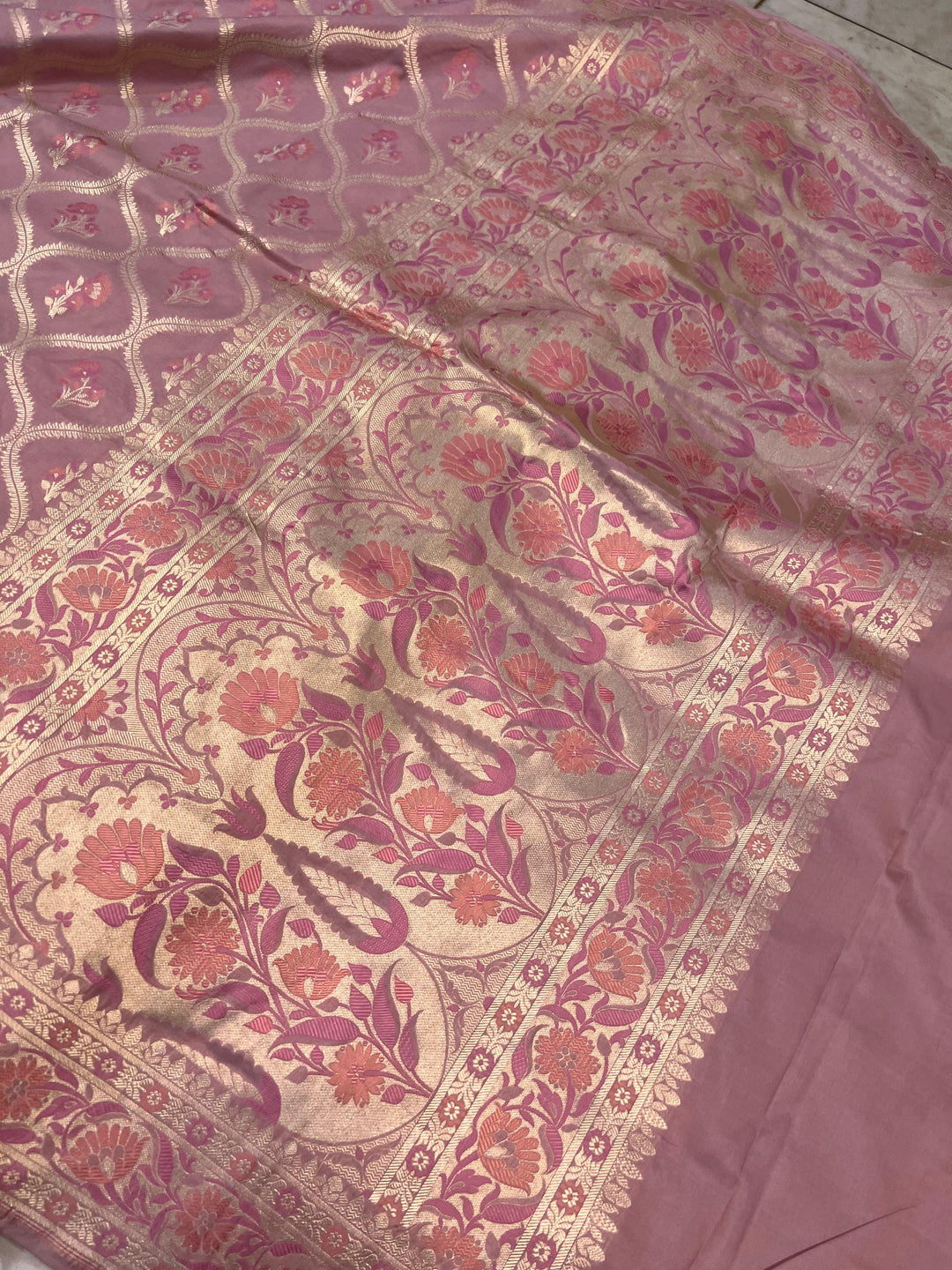 Old Rose Banarasi Handloom Katan Silk Saree - Aura Benaras