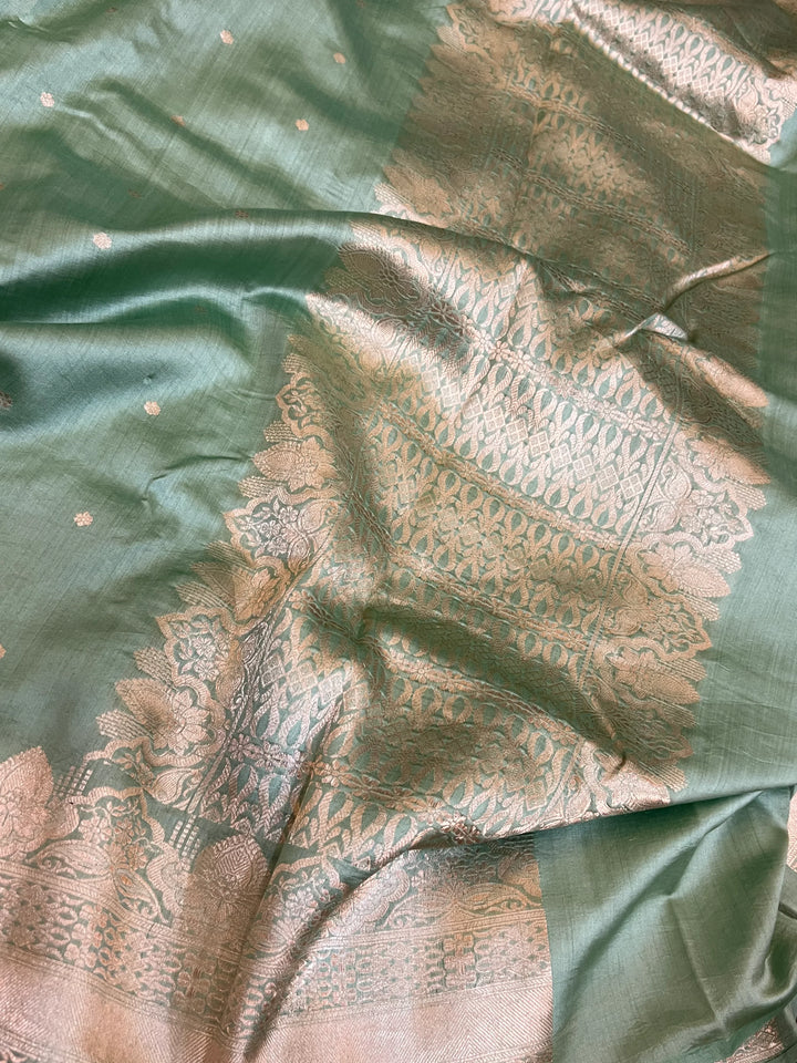 Sage Green Banarasi saree pallu