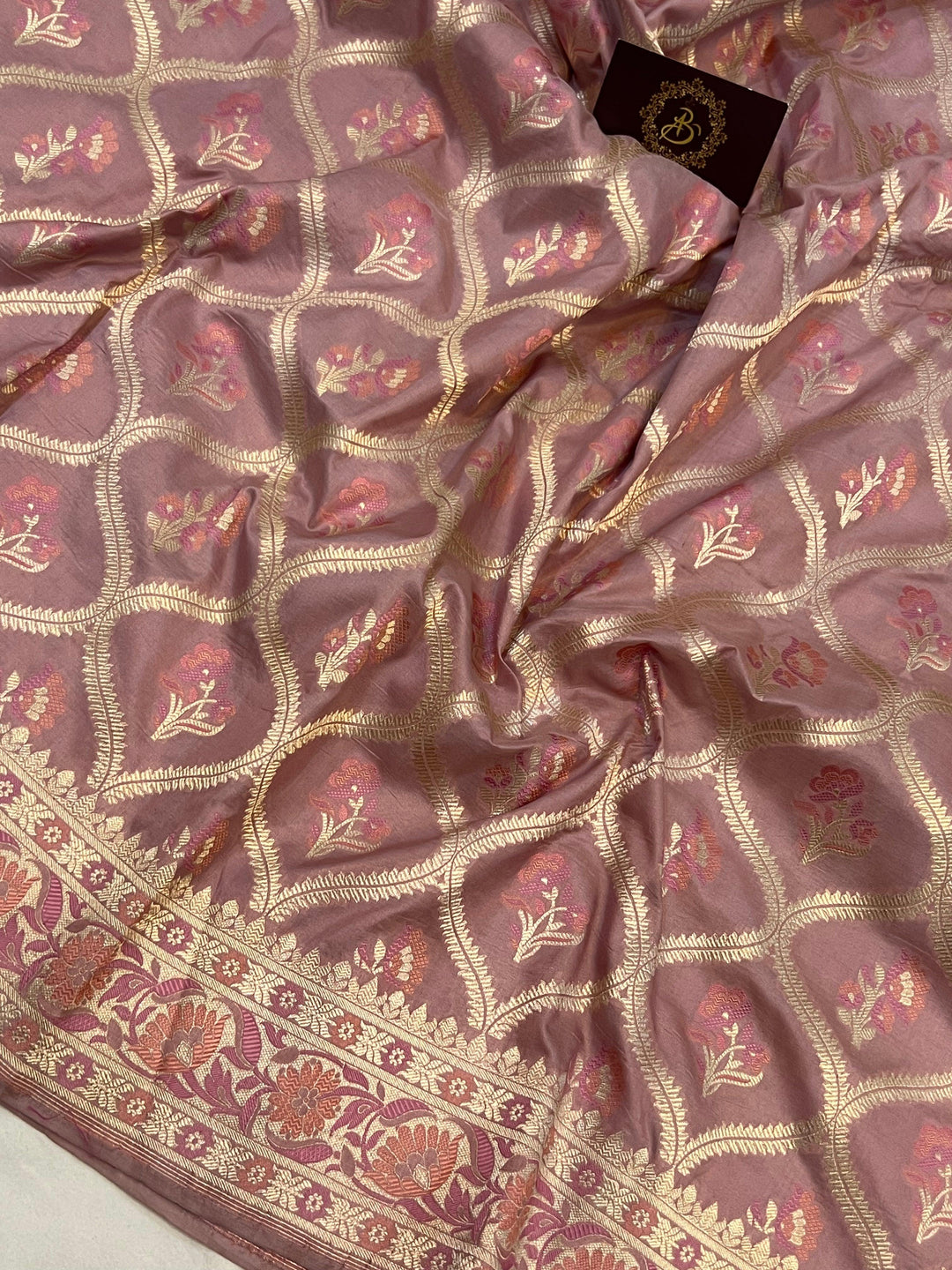 Old Rose Banarasi Handloom Katan Silk Saree - Aura Benaras