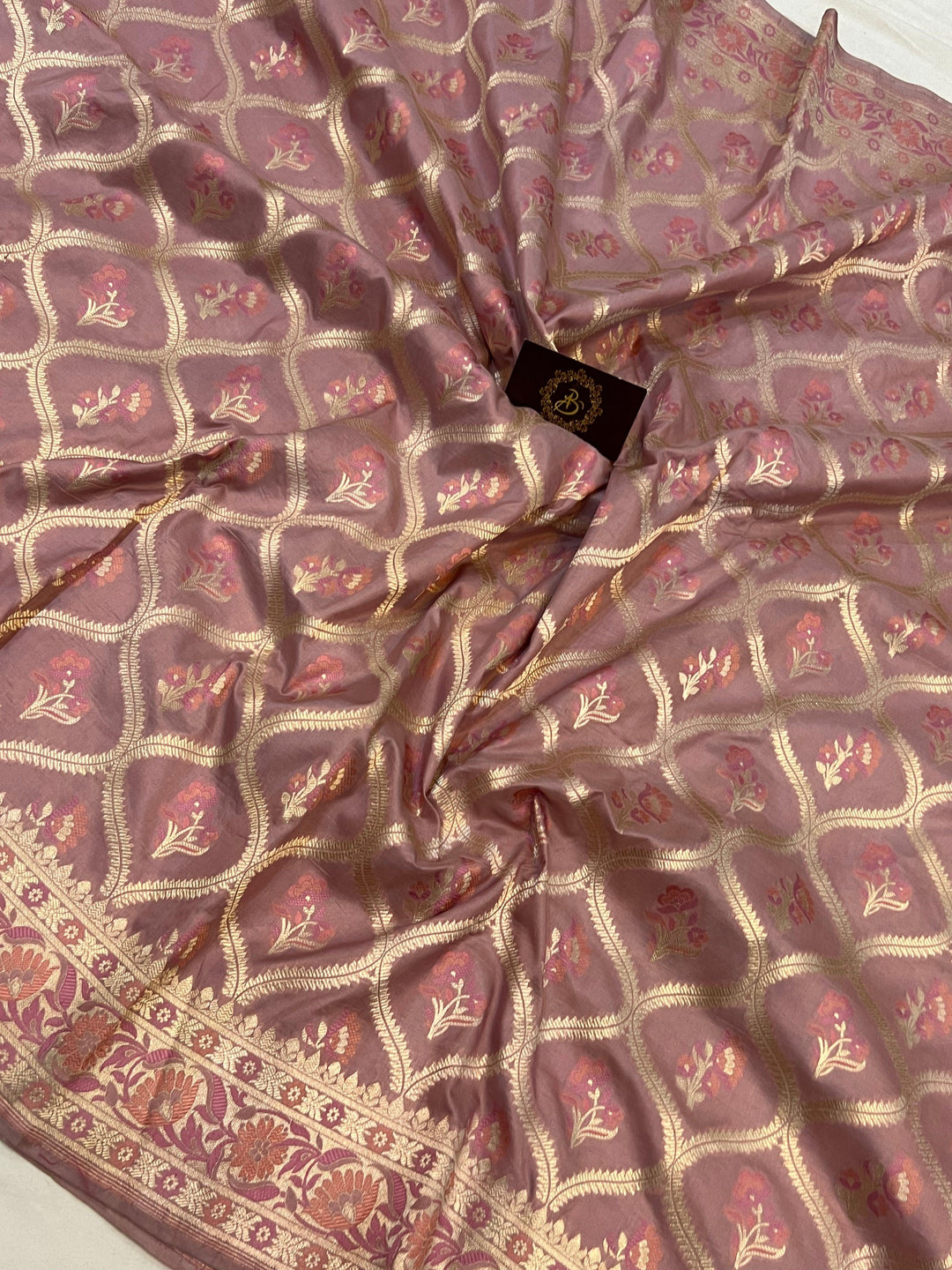 Old Rose Banarasi Handloom Katan Silk Saree - Aura Benaras