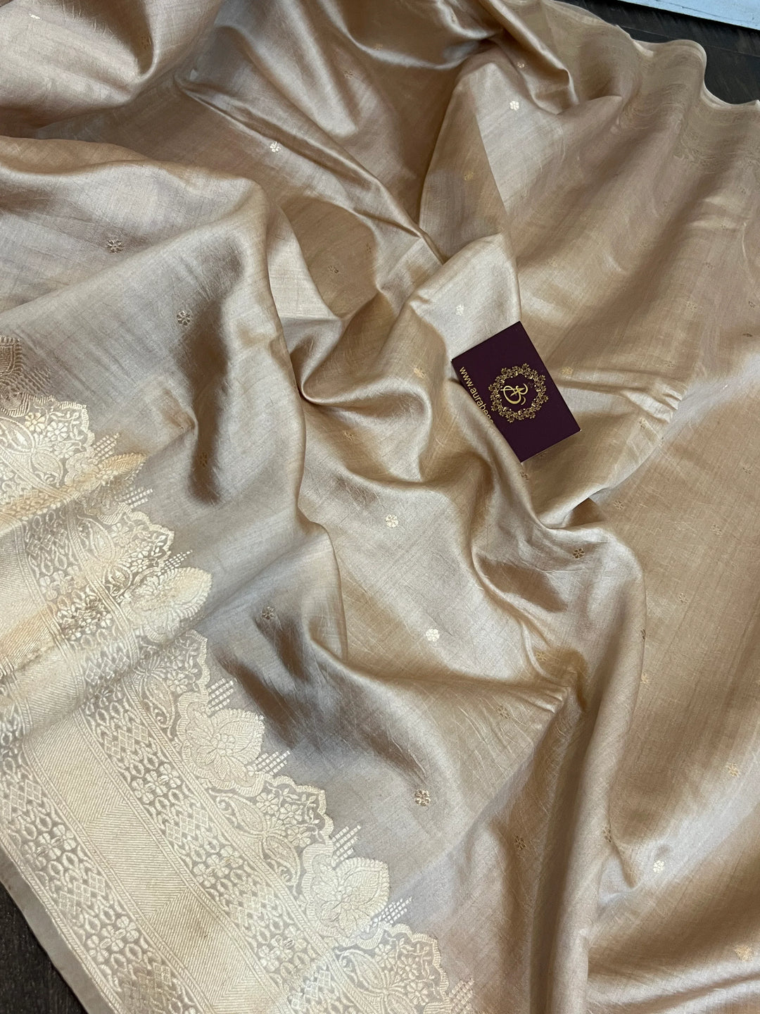 Beige Pure Chiniya Silk Handloom Banarasi Saree