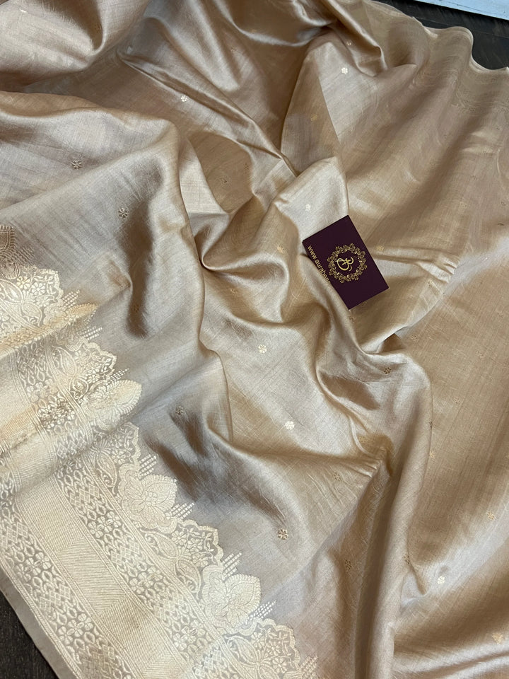 Beige Pure Chiniya Silk Handloom Banarasi Saree