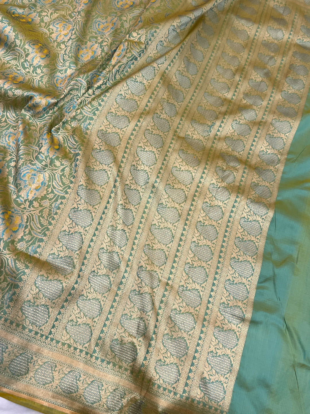 Sea Green Pure Katan silk Handloom Banarasi Saree