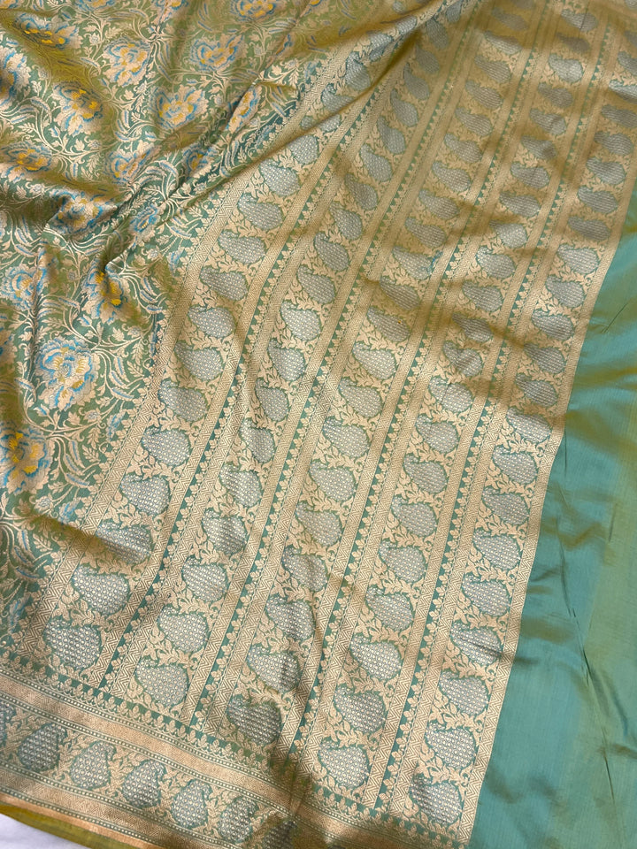 Sea Green Pure Katan silk Handloom Banarasi Saree