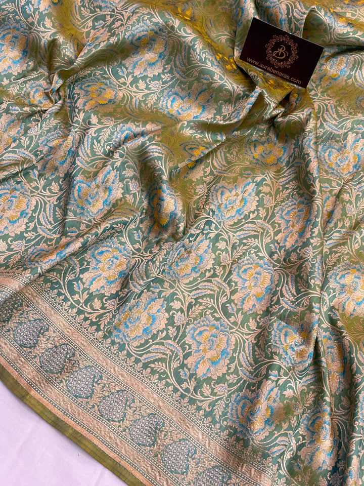 Sea Green Pure Katan silk Handloom Banarasi Saree