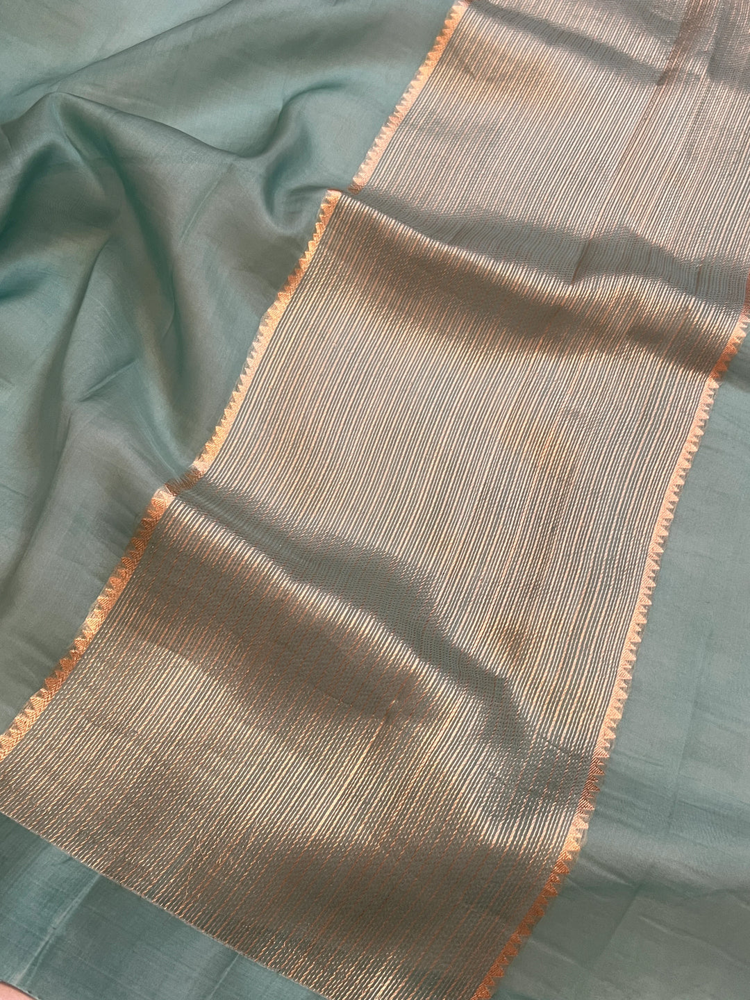 Sage Blue Pure Kora Silk Handloom Banarasi Saree