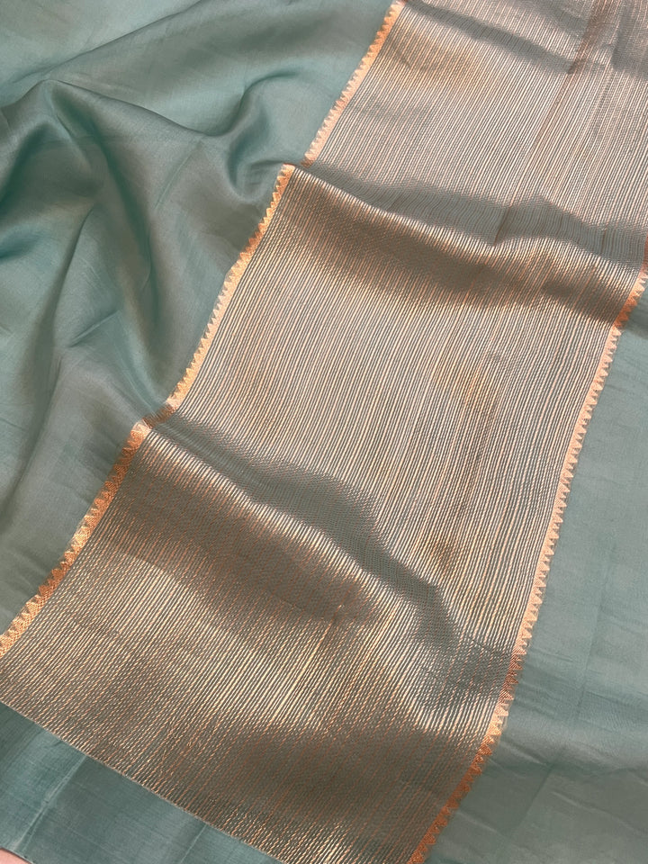 Sage Blue Pure Kora Silk Handloom Banarasi Saree