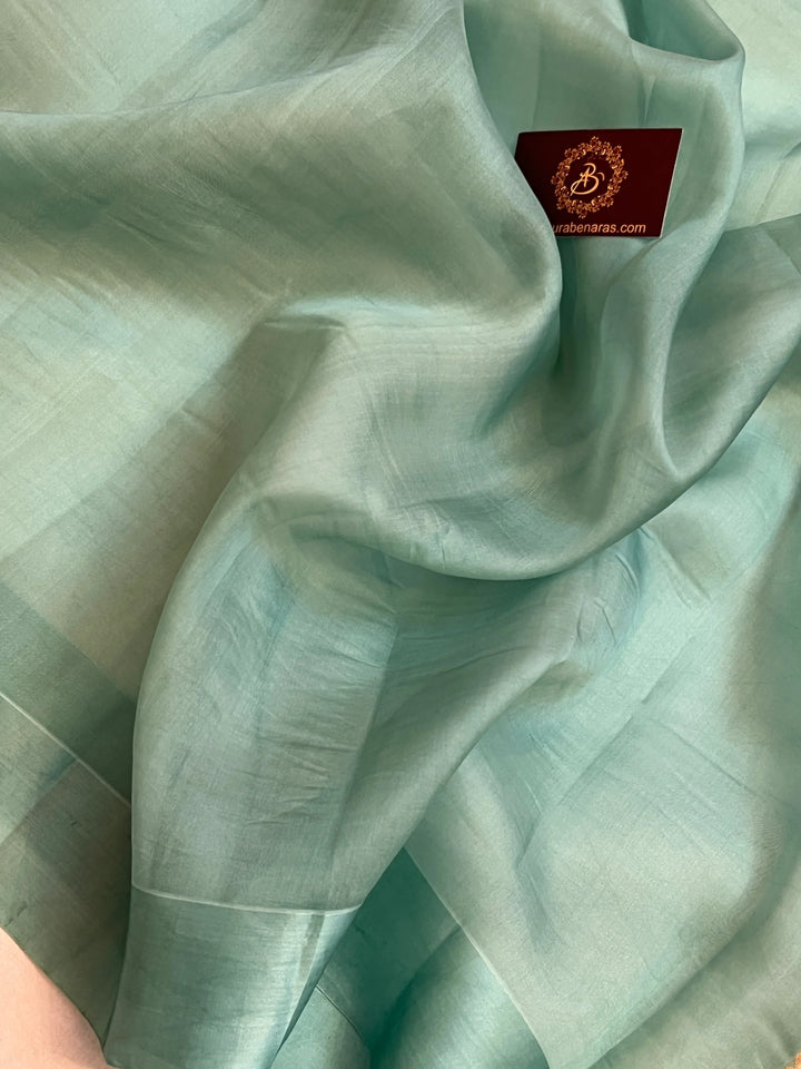 Sage Blue Pure Kora Silk Handloom Banarasi Saree