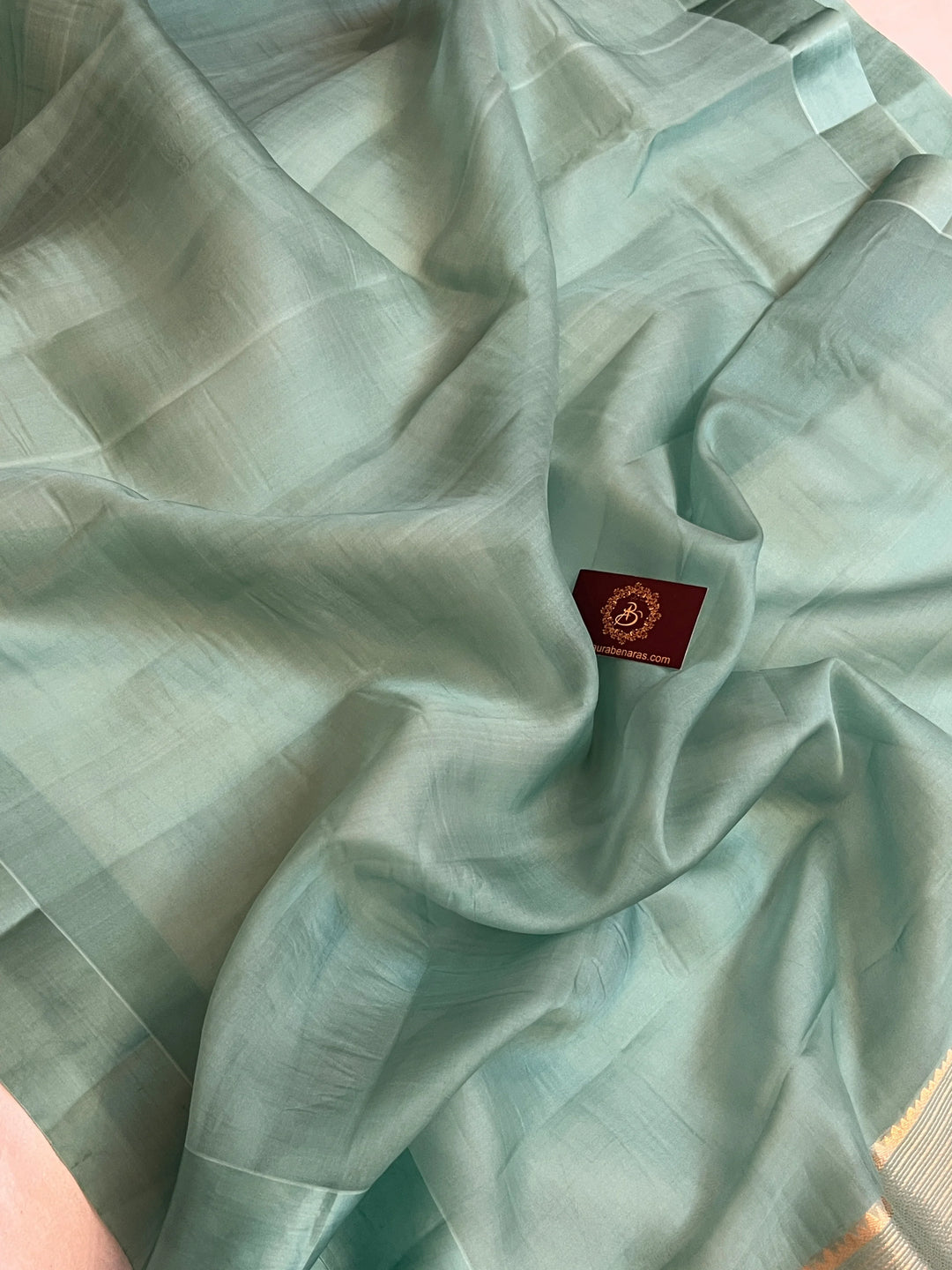 Sage Blue Pure Kora Silk Handloom Banarasi Saree