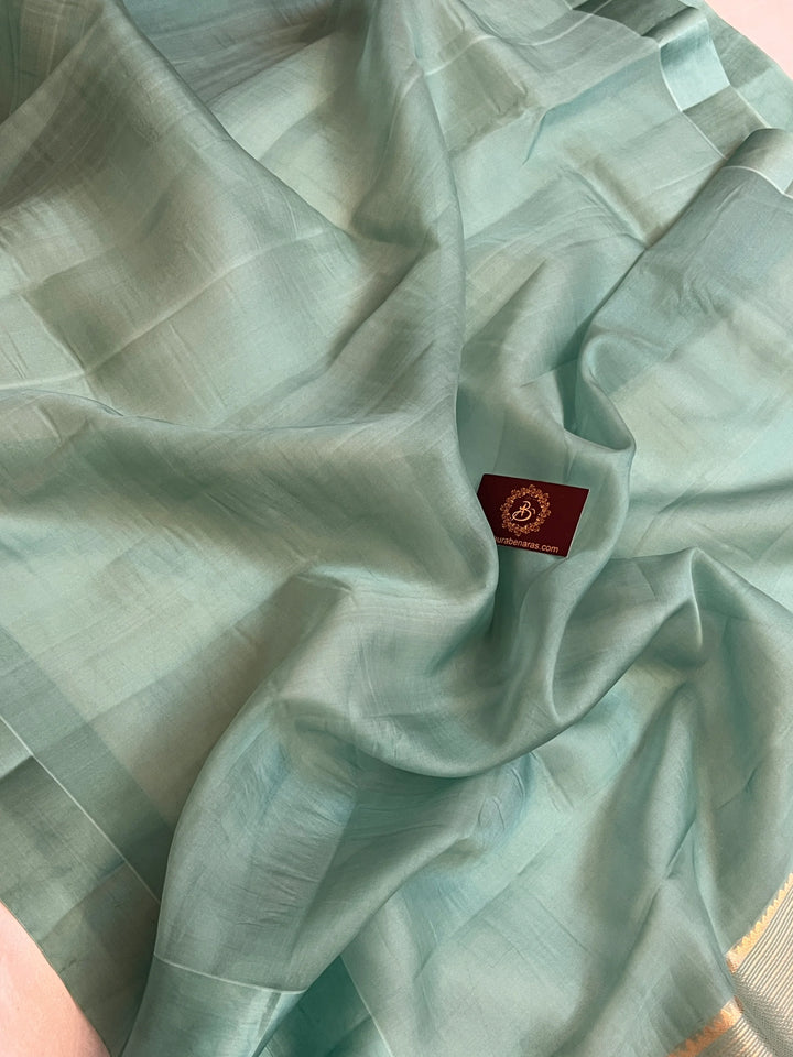 Sage Blue Pure Kora Silk Handloom Banarasi Saree