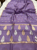 Lavender Banarasi Handloom Kora Silk Saree - Aura Benaras