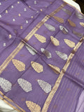 Lavender Banarasi Handloom Kora Silk Saree - Aura Benaras