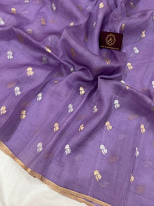 Lavender Banarasi Handloom Kora Silk Saree - Aura Benaras