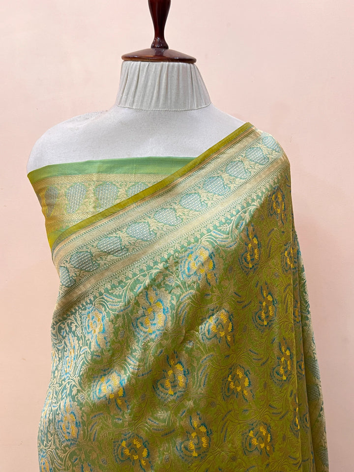 Sea Green Pure Katan silk Handloom Banarasi Saree