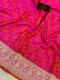 Orangish Pink Pure Banarasi Handloom Katan Satin Silk Saree - Aura Benaras