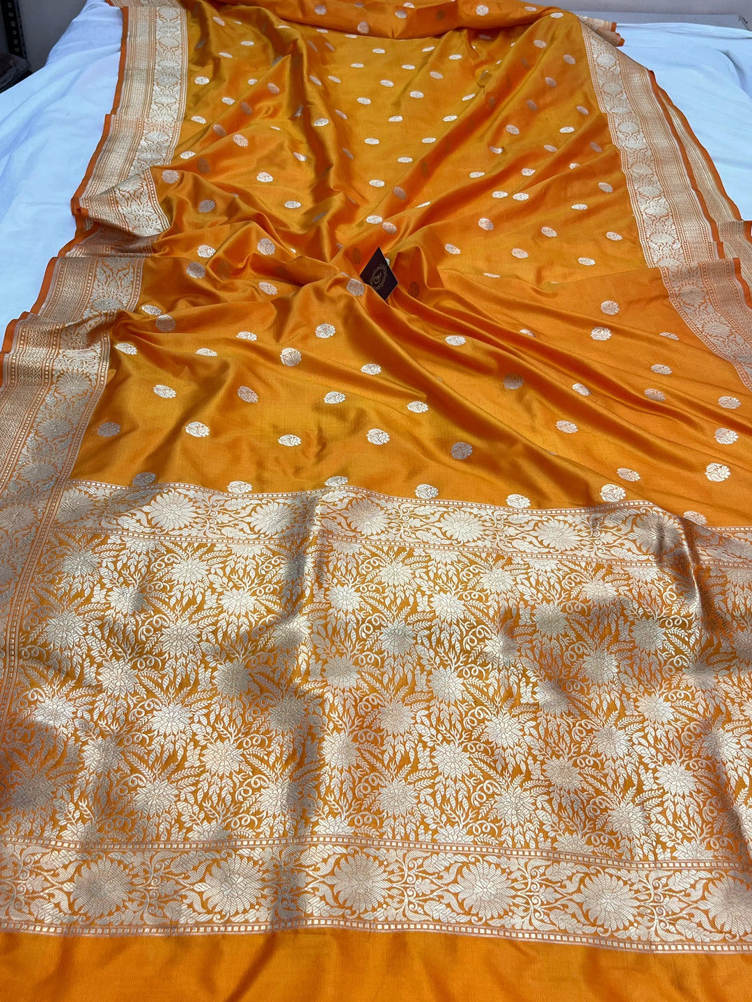 Orange Pure Katan Silk Banarasi Saree with Zari Butis 