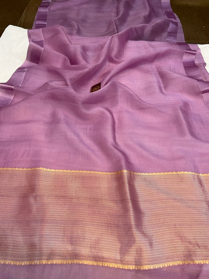 Lavender Pure Kora Silk Handloom Banarasi Saree