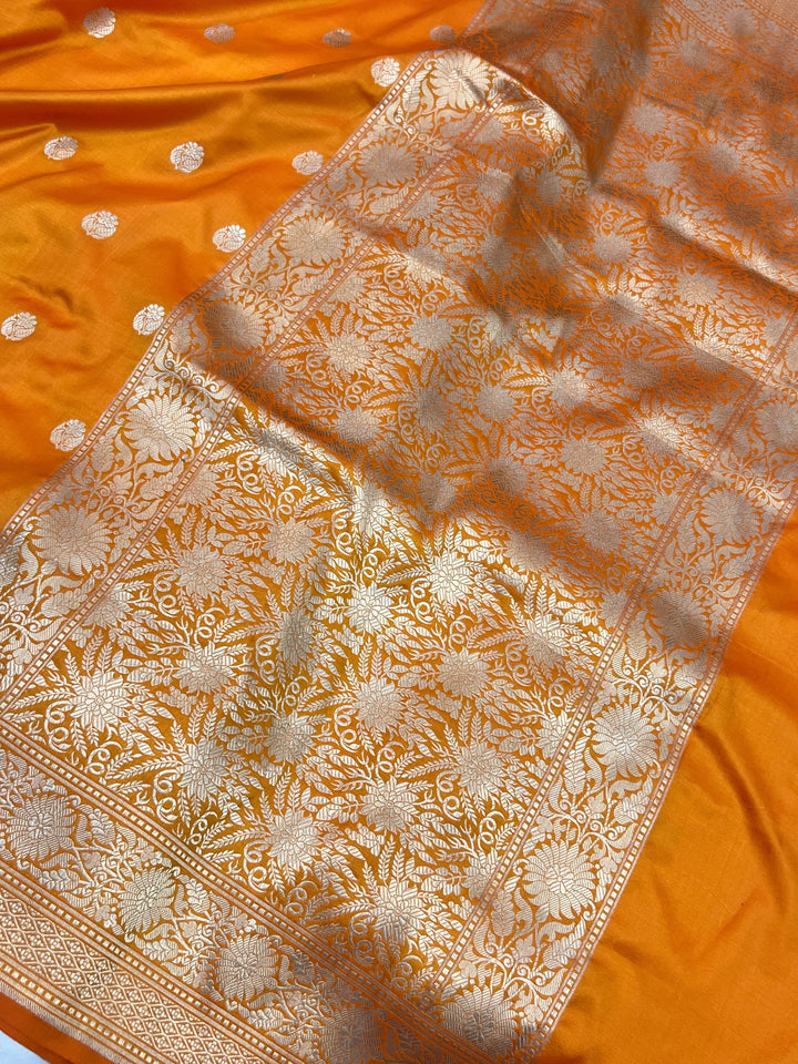 Orange Pure Katan Silk Banarasi Saree with Zari Butis 
