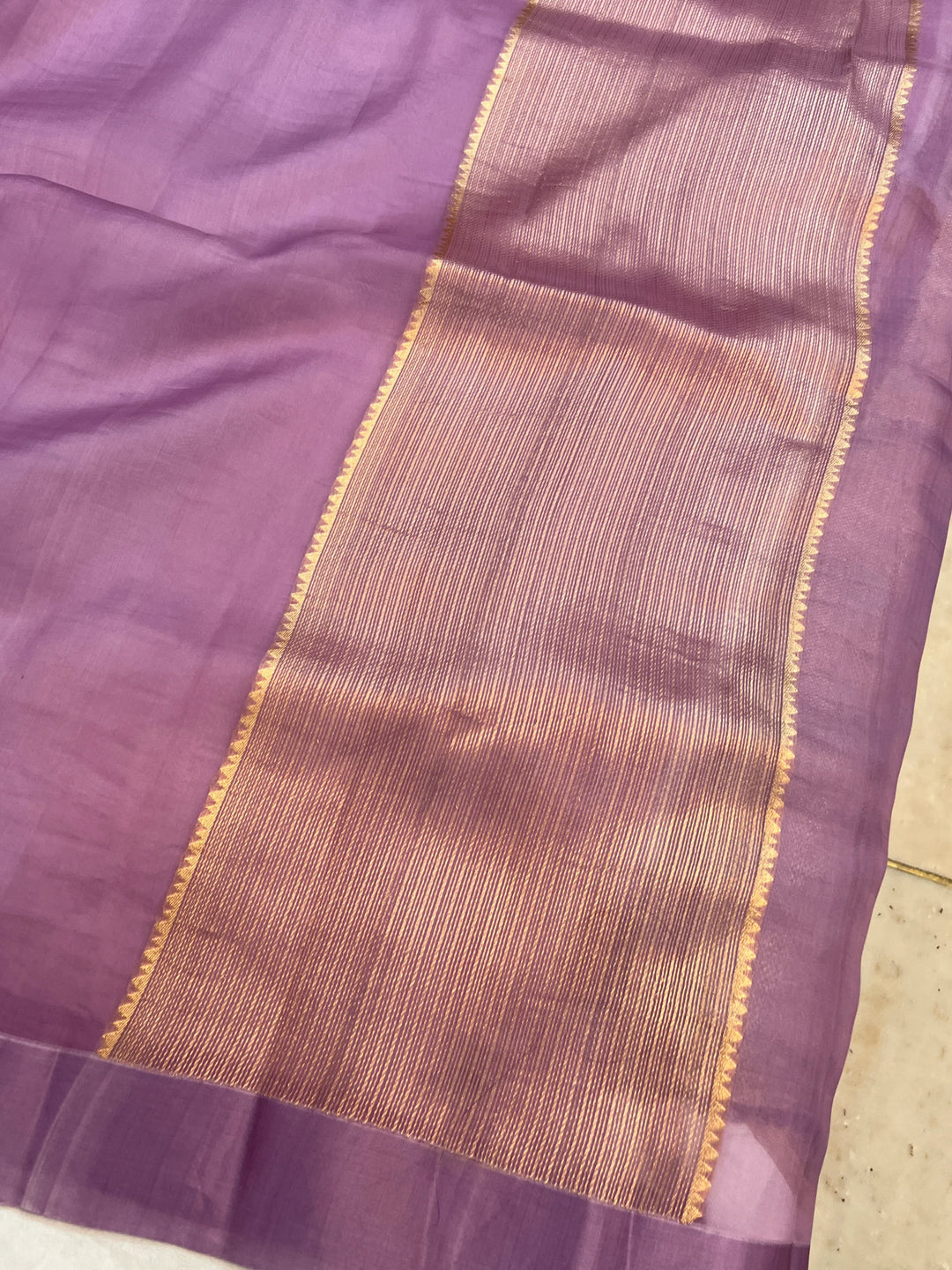 Lavender Pure Kora Silk Handloom Banarasi Saree
