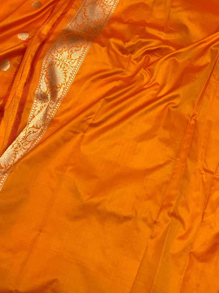 Orange Pure Katan Silk Banarasi Saree with Zari Butis 