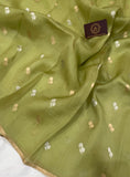 Mehendi Green Banarasi Handloom Kora Silk Saree - Aura Benaras