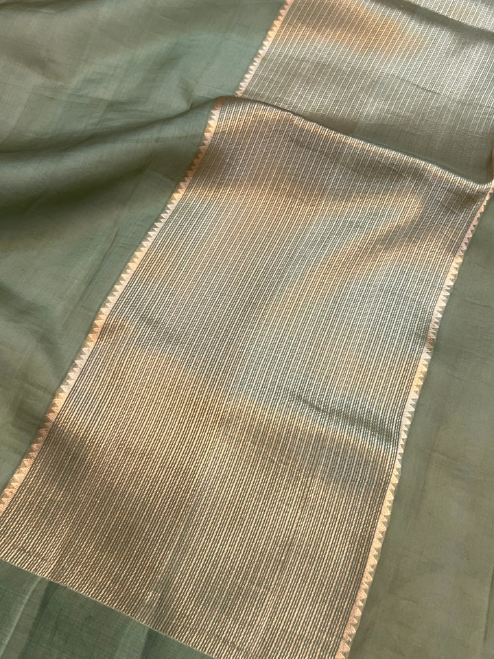 Olive Green Pure Kora Silk Handloom Banarasi Saree