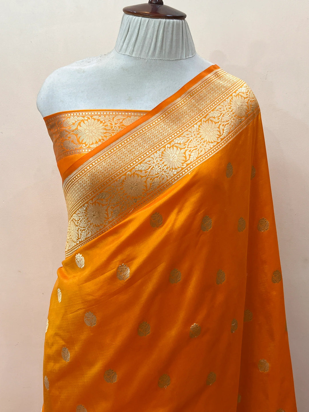Orange Pure Katan Silk Banarasi Saree with Zari Butis 