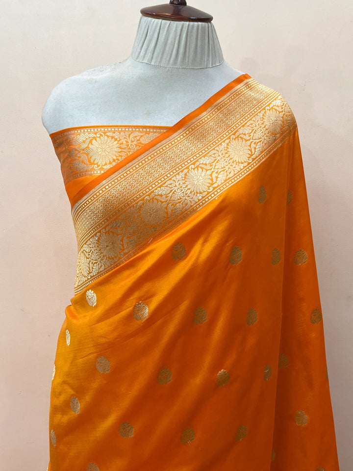 Orange Pure Katan Silk Banarasi Saree with Zari Butis 