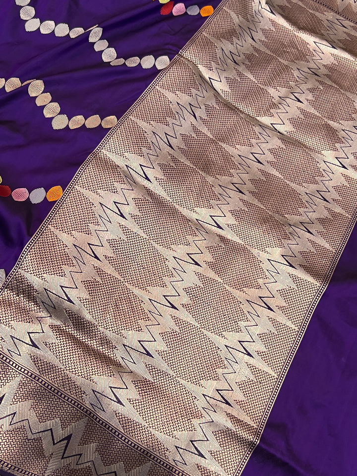 Deep Purple Katan Silk Banarasi Saree with Kadhwa Jaal work 